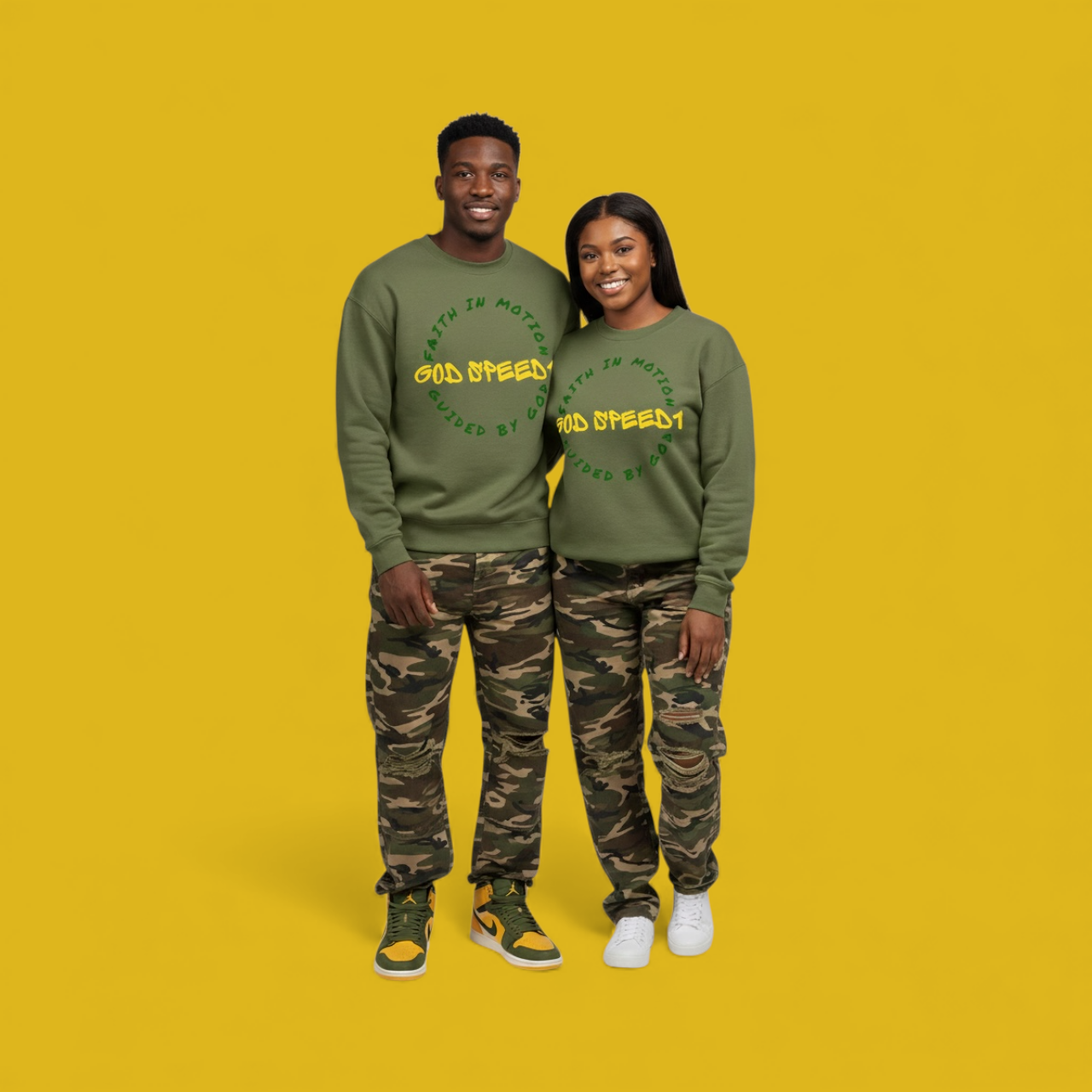 The "God Speed 1" Crewneck: Faith in Motion Army Green