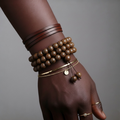 Mala Wooden OUD Bead Wrap Bracelet; Prayer Necklace