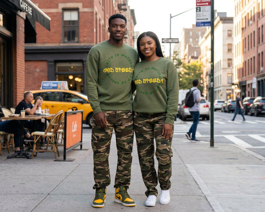 The "God Speed 1" Crewneck: Faith in Motion Army Green